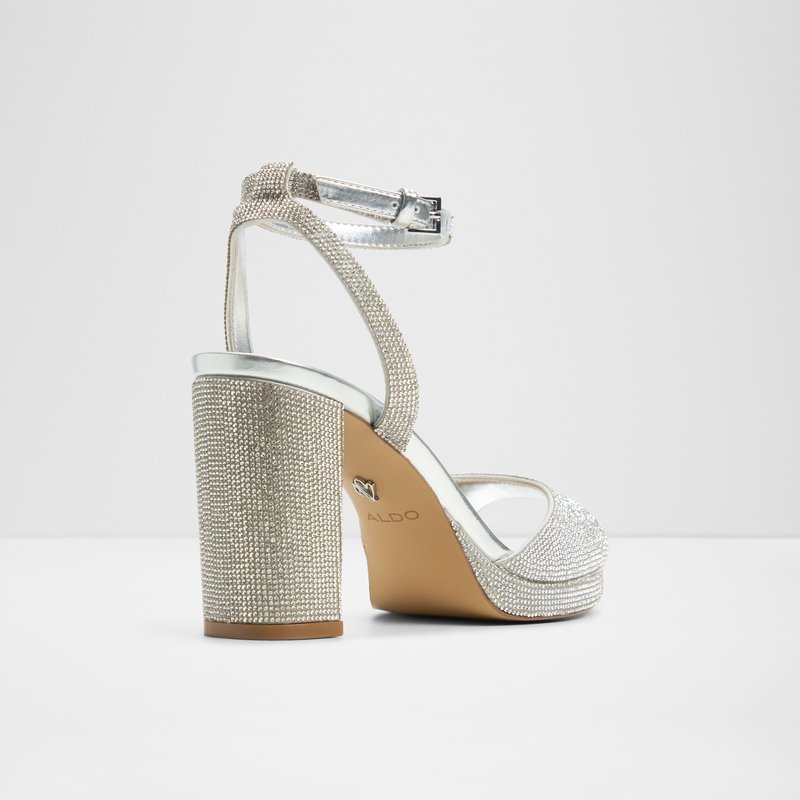 Aldo sandale na visoku petu ALLURING SYN MICROFIBRE - srebrna