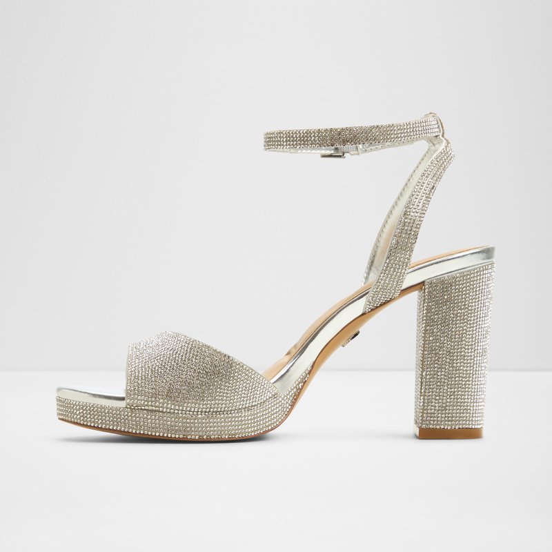 Aldo sandale na visoku petu ALLURING SYN MICROFIBRE - srebrna