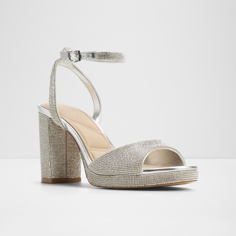 Aldo sandale na visoku petu ALLURING SYN MICROFIBRE - srebrna