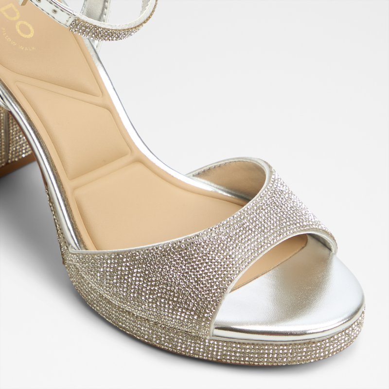 Aldo sandale na visoku petu ALLURING SYN MICROFIBRE - srebrna