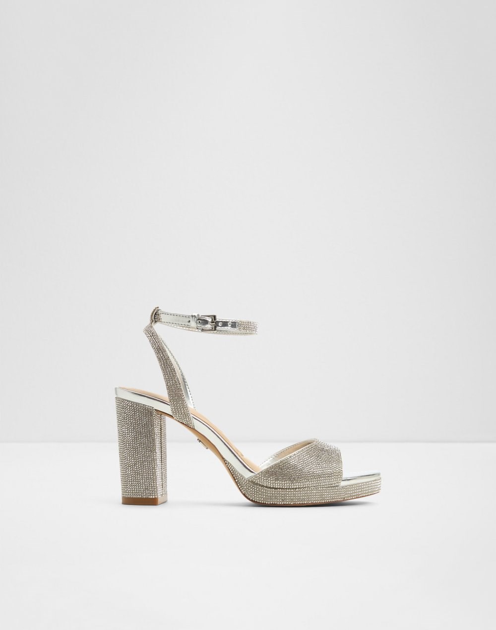 Aldo sandale na visoku petu ALLURING SYN MICROFIBRE - srebrna