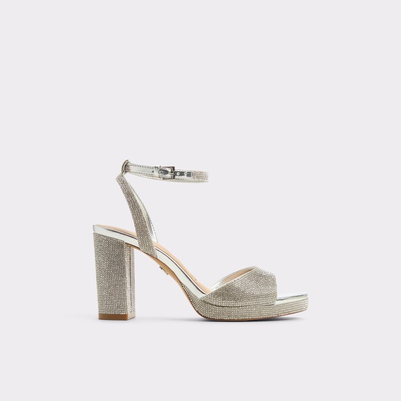 Aldo sandale na visoku petu ALLURING SYN MICROFIBRE - srebrna