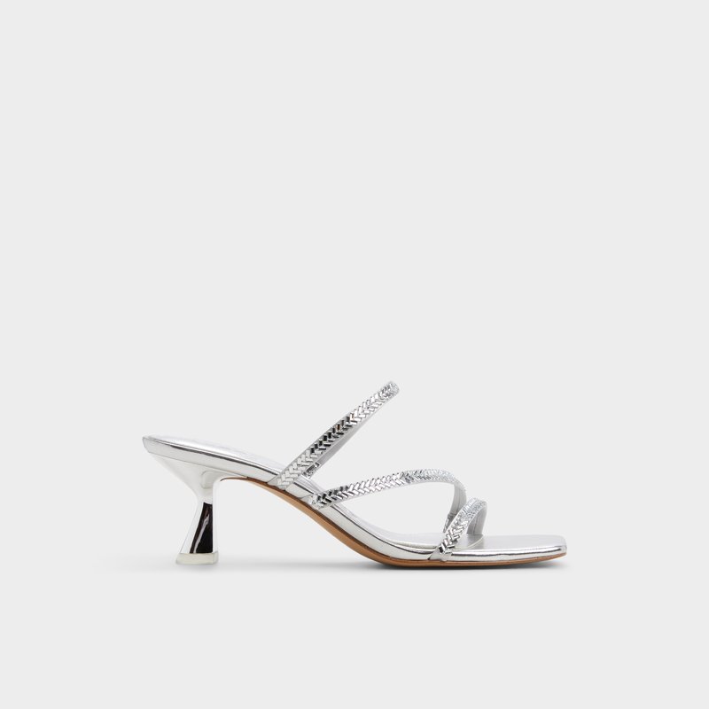 Aldo natikače na srednje visoku petu AVELINNE TEX SATIN - srebrna