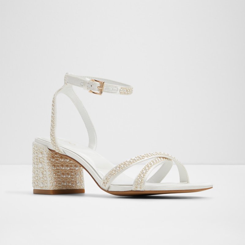 Aldo sandale na srednje visoku petu BOUCLETTIE TEX SATIN - bijela 3