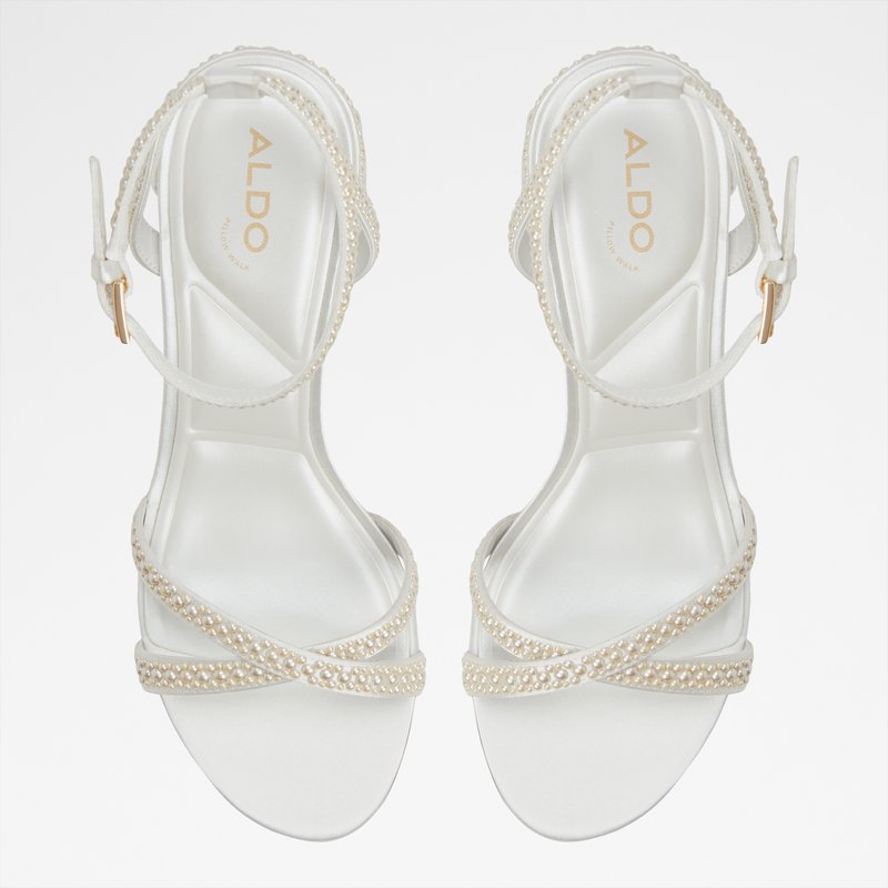 Aldo sandale na srednje visoku petu BOUCLETTIE TEX SATIN - bijela 5