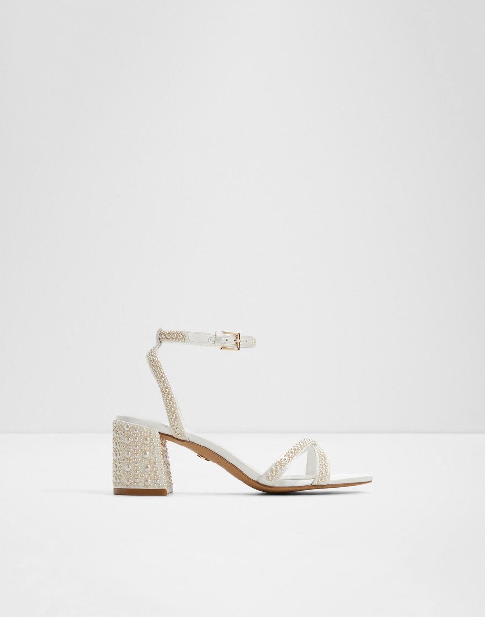 Aldo sandale na srednje visoku petu BOUCLETTIE TEX SATIN - bijela