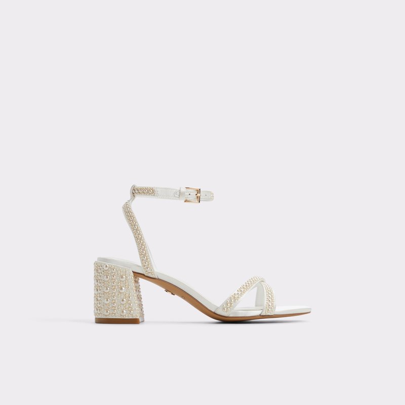 Aldo sandale na srednje visoku petu BOUCLETTIE TEX SATIN - bijela 1