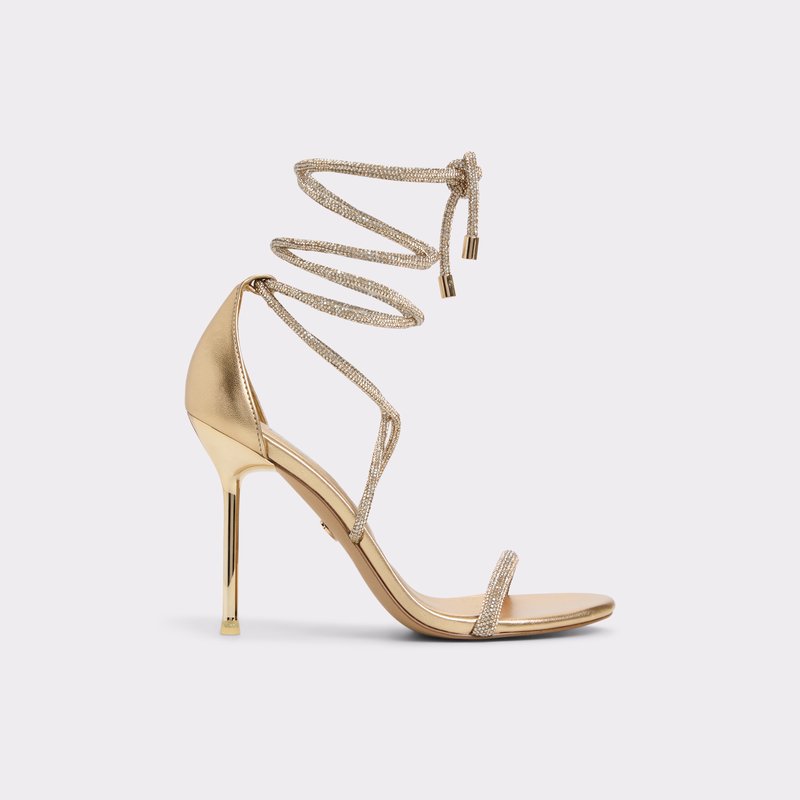 Aldo sandale na visoku petu i na vezanje CALADONIA SYN METALLIC - zlatna 1