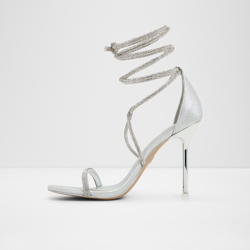 Aldo sandale na visoku petu i na vezanje CALADONIA SYN METALLIC - srebrna 3