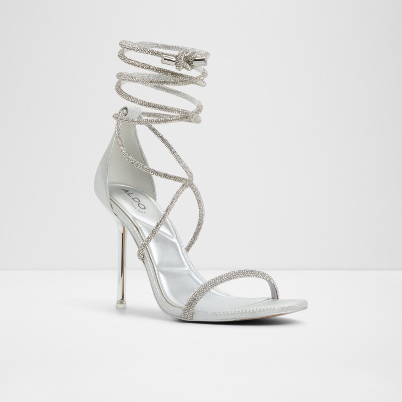 Aldo sandale na visoku petu i na vezanje CALADONIA SYN METALLIC - srebrna 4