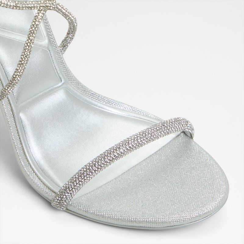 Aldo sandale na visoku petu i na vezanje CALADONIA SYN METALLIC - srebrna 5