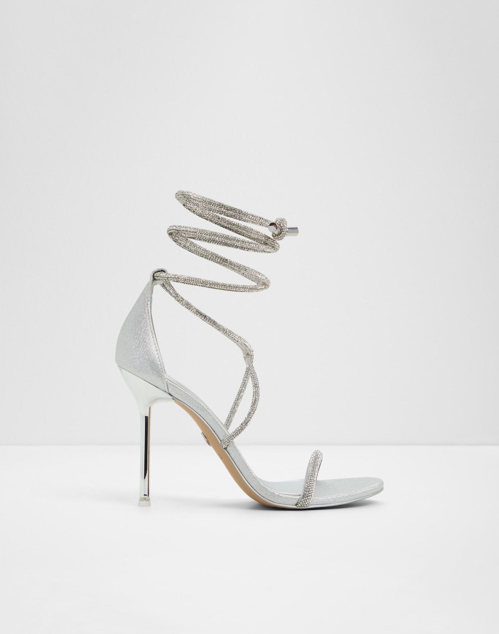 Aldo sandale na visoku petu i na vezanje CALADONIA SYN METALLIC - srebrna