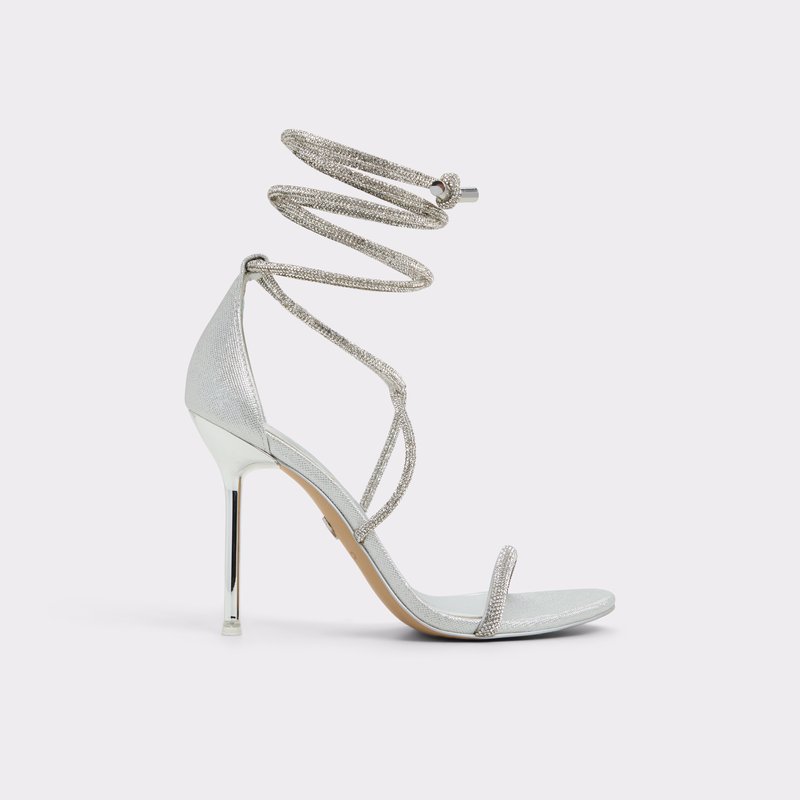 Aldo sandale na visoku petu i na vezanje CALADONIA SYN METALLIC - srebrna