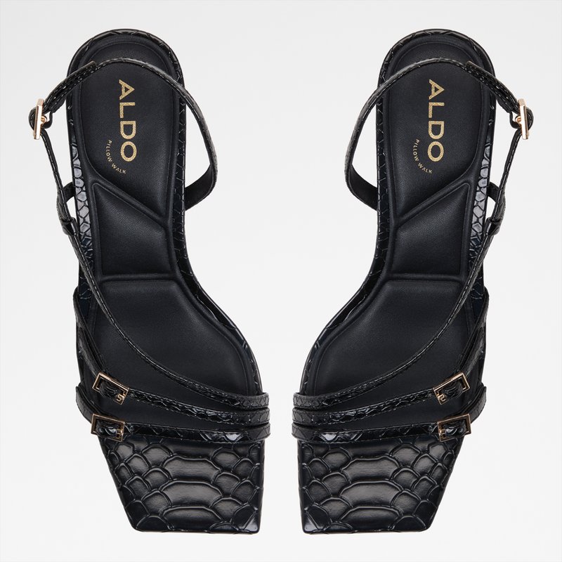 Aldo sandale na srednje visoku petu HARLIE SYN EMB LIZARD - crna 5