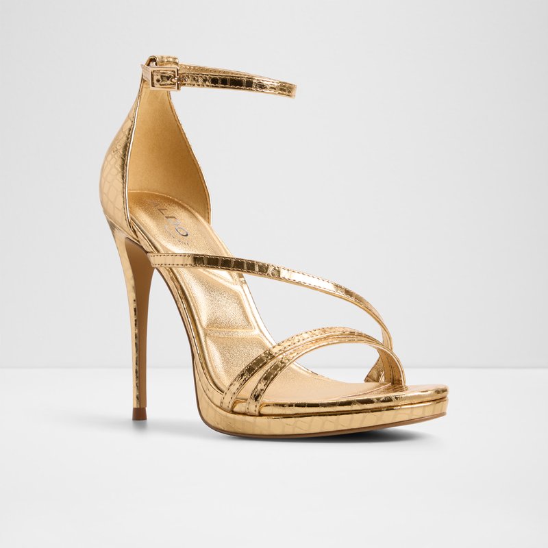 Aldo sandale na visoku petu ODELLA LEA EMB CROCO - zlatna 3