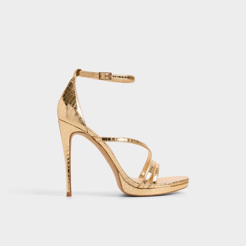 Aldo sandale na visoku petu ODELLA LEA EMB CROCO - zlatna 1