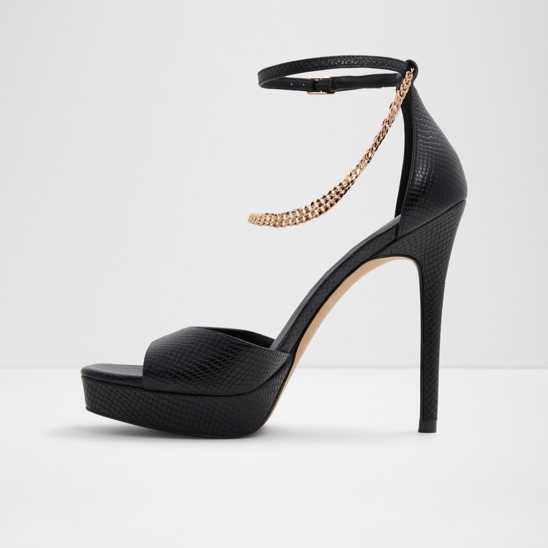 Aldo sandale na visoku petu PRISILLA SYN EMB SNAKE - crna 2