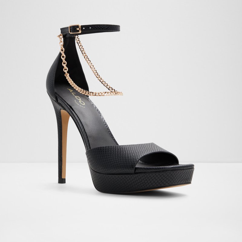 Aldo sandale na visoku petu PRISILLA SYN EMB SNAKE - crna 3