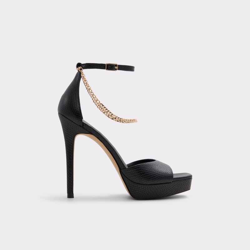 Aldo sandale na visoku petu PRISILLA SYN EMB SNAKE - crna 1