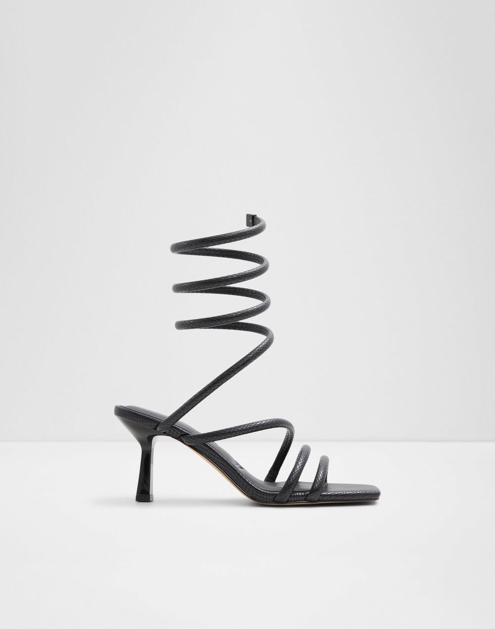 Aldo sandale na srednje visoku petu TWIRLY SYN EMB SNAKE - crna